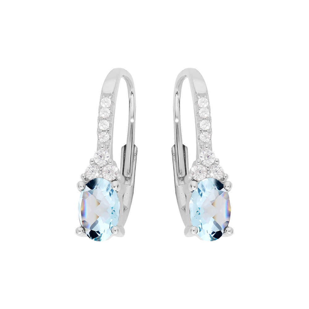 Boucles d\'oreille en argent rhodi� avec Topaze bleu clair et oxydes blancs sertis et fermoir dormeuse - Vue 1