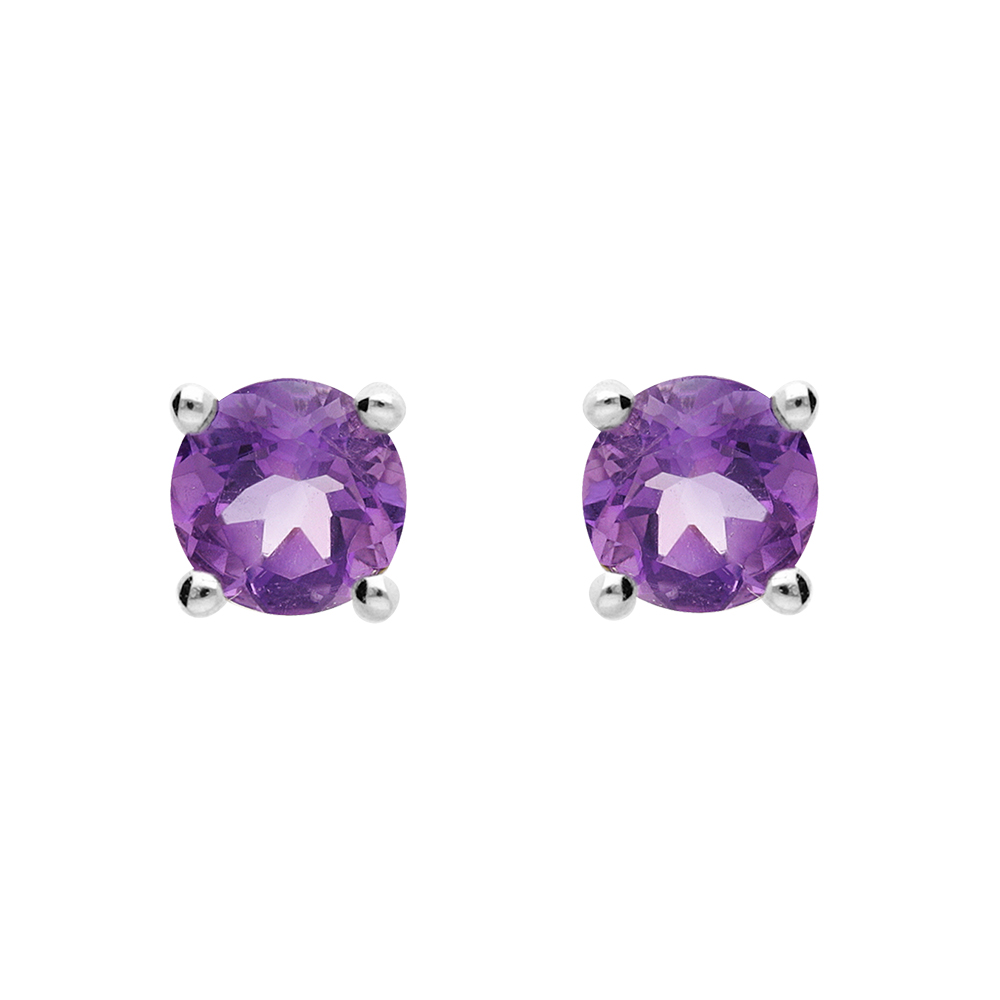 Boucles d\'oreille en argent rhodi avec vritable Amethyste 4mm et fermoir poussette - Vue 1