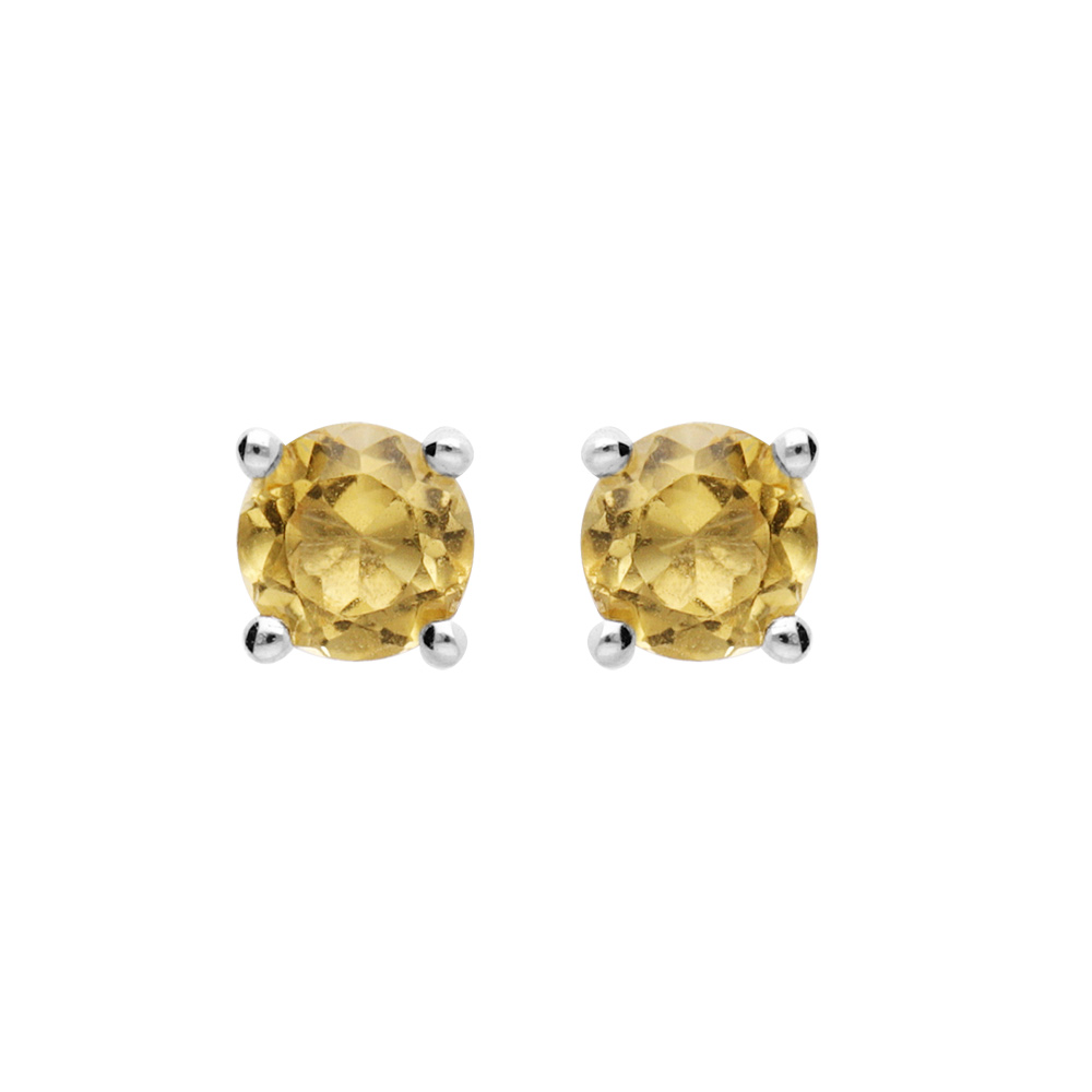Boucles d\'oreille en argent rhodi� avec v�ritable pierre Citrine 4mm et fermoir poussette - Vue 1
