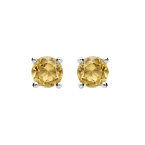 Boucles d\'oreille en argent rhodi avec vritable pierre Citrine 4mm et fermoir poussette - Vue 1