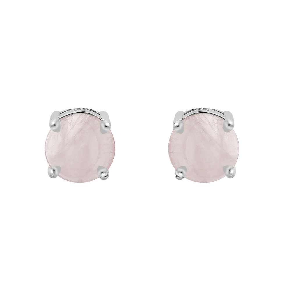 Boucles d\'oreille en argent rhodi� avec v�ritable Quartz rose 4mm et fermoir poussette - Vue 1