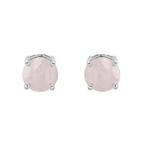 Boucles d\'oreille en argent rhodi avec vritable Quartz rose 4mm et fermoir poussette - Vue 1