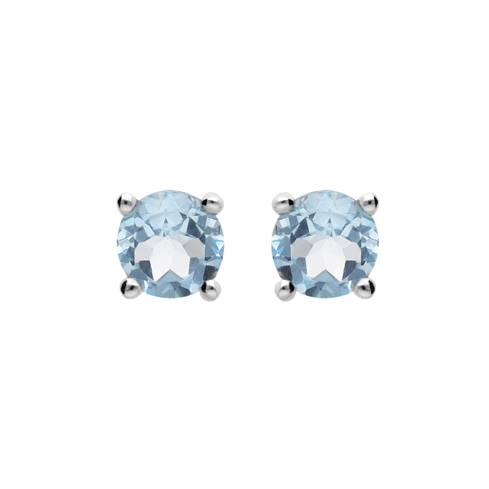 Boucles d\'oreille en argent rhodi� avec v�ritable Topaze bleu 4mm et fermoir poussette - Vue 1