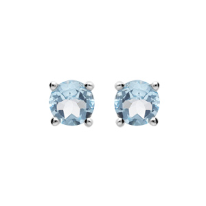 Boucles d\'oreille en argent rhodi avec vritable Topaze bleu 4mm et fermoir poussette - Vue 1