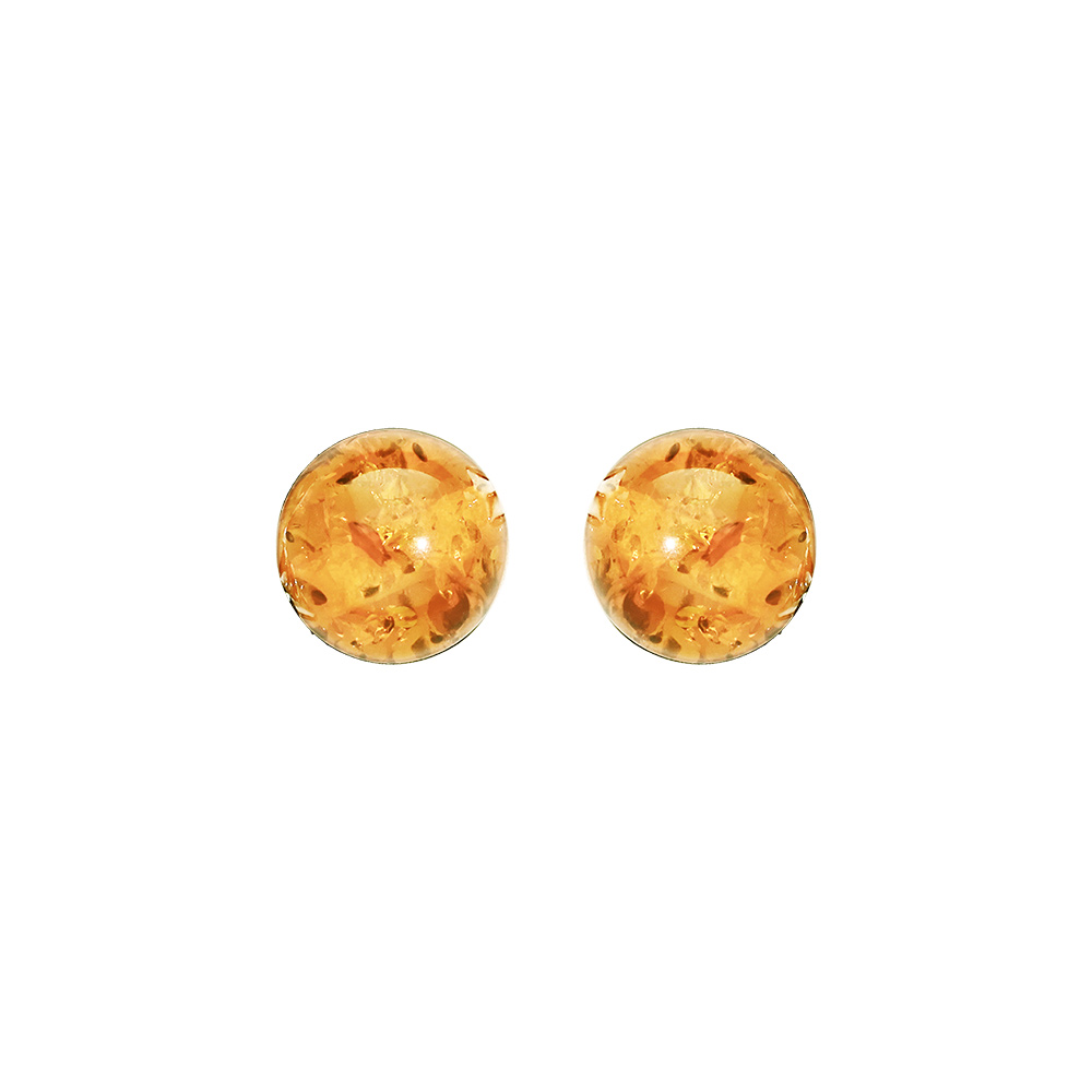 Boucles d\'oreille en argent rhodi� boule 5mm ambre v�ritable et fermoir poussette - Vue 1