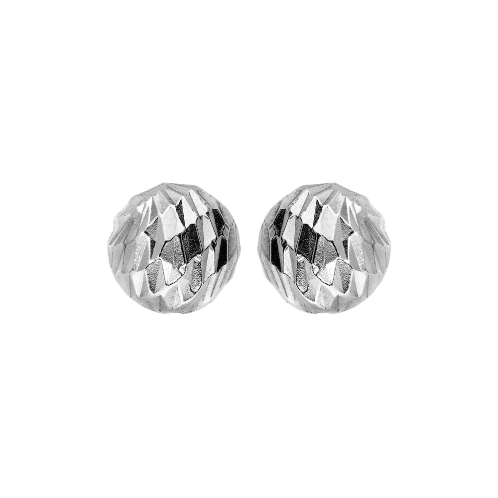 Boucles d\'oreille en argent rhodi� boule diamant�e 5mm et fermoir poussette - Vue 1