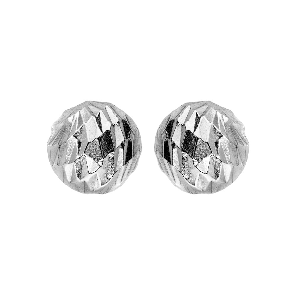 Boucles d\'oreille en argent rhodi boule diamante 8mm et fermoir poussette - Vue 1