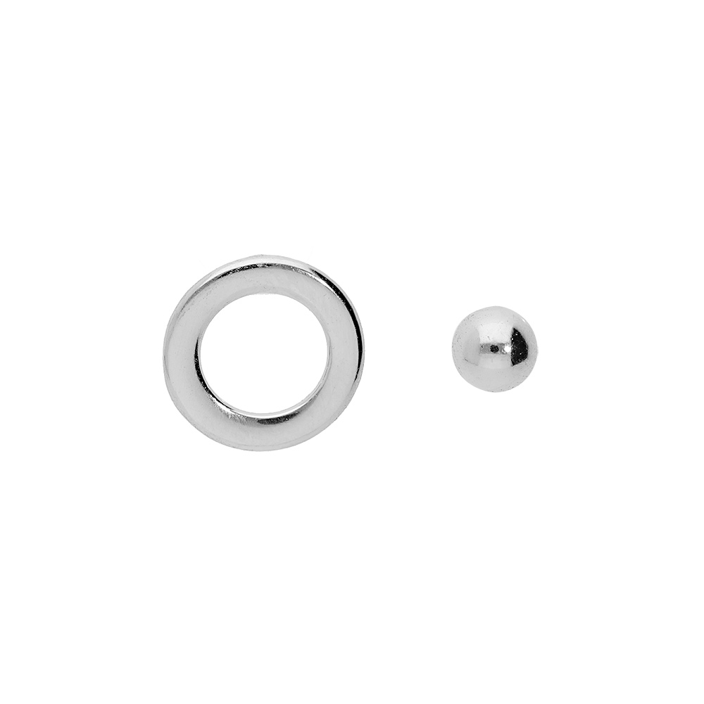Boucles d\'oreille en argent rhodi� 1 boule et 1 cercle �vid� et fermoir poussette - Vue 1
