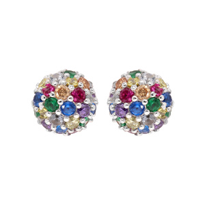 Boucles d\'oreille en argent rhodié boules pierres multi couleurs et fermoir poussette - Vue 1