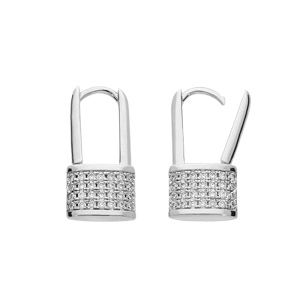 Boucles d\'oreille en argent rhodi cadenas oxydes blancs sertis et fermoir poussette - Vue 1