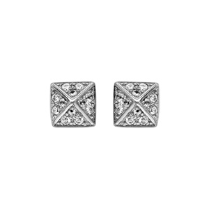 Boucles d\'oreille en argent rhodi carr crois pav d\'oxydes blancs sertis et fermoir poussette - Vue 1