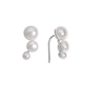 Boucles d\'oreille en argent rhodi cascade 3 perles d\'eau douce fermoir tige d\'oreille - Vue 1