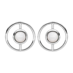 Boucles d\'oreille en argent rhodi cercle avec Nacre vritable et fermoir poussette - Vue 1