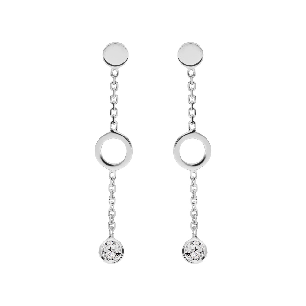 Boucles d\'oreille en argent rhodi� cercle avec oxydes blancs sertis et fermoir poussette - Vue 1
