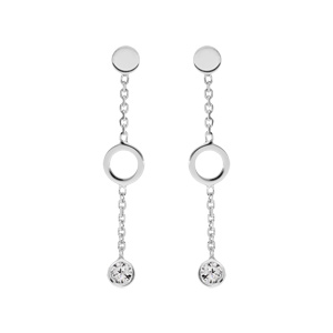 Boucles d\'oreille en argent rhodi cercle avec oxydes blancs sertis et fermoir poussette - Vue 1