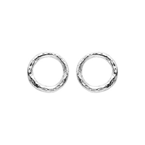 Boucles d\'oreille en argent rhodié cercle martelé 8mm de fermoir poussette - Vue 1