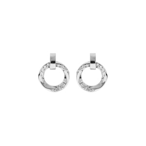 Boucles d\'oreille en argent rhodi cercle ondul avec oxydes blancs sertis et fermoir poussette - Vue 1