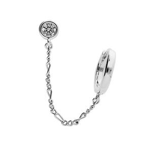 Boucles d\'oreille en argent rhodié chaînette avec créole 12mm et oxyde blanc (à l\'unité) - Vue 1