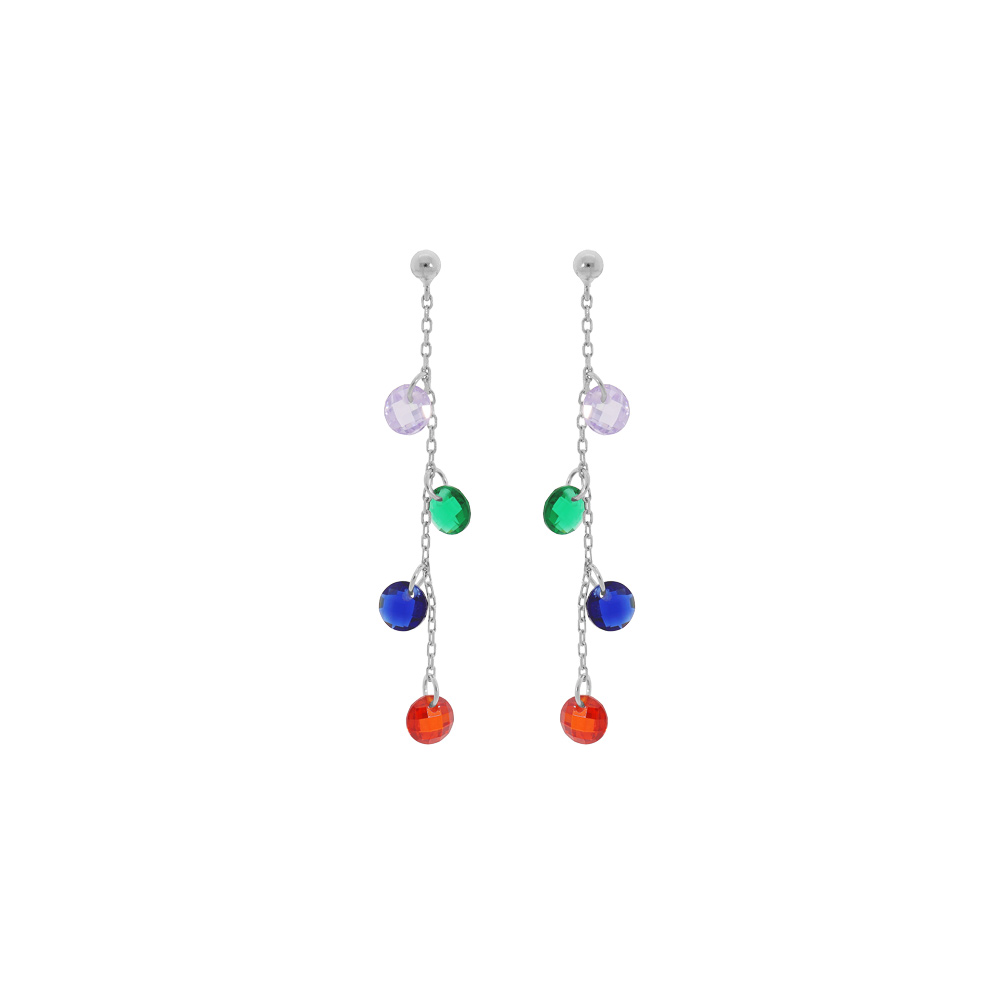 Boucles d\'oreille en argent rhodi� cha�nette avec gouttes pierres multi couleurs et fermoir poussette - Vue 1
