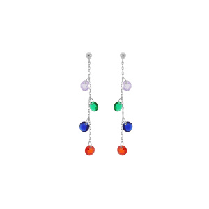 Boucles d\'oreille en argent rhodi chanette avec gouttes pierres multi couleurs et fermoir poussette - Vue 1