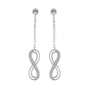 Boucles d\'oreille en argent rhodi chanette avec motif infini suspendu avec oxydes blancs sertis et fermoir poussette - Vue 1