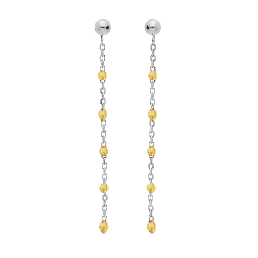 Boucles d\'oreille en argent rhodi� cha�nette avec olives couleur jaune transparent et fermoir poussette - Vue 1