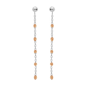 Boucles d\'oreille en argent rhodi chanette avec olives couleur orange transparent et fermoir poussette - Vue 1