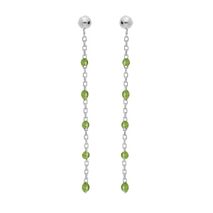 Boucles d\'oreille en argent rhodi chanette avec olives couleur vert transparent et fermoir poussette - Vue 1