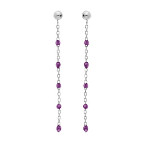 Boucles d\'oreille en argent rhodi chanette avec olives couleur violet transparent et fermoir poussette - Vue 1
