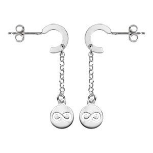 Boucles d\'oreille en argent rhodi chanette avec pampille symbole infini et fermoir poussette - Vue 1