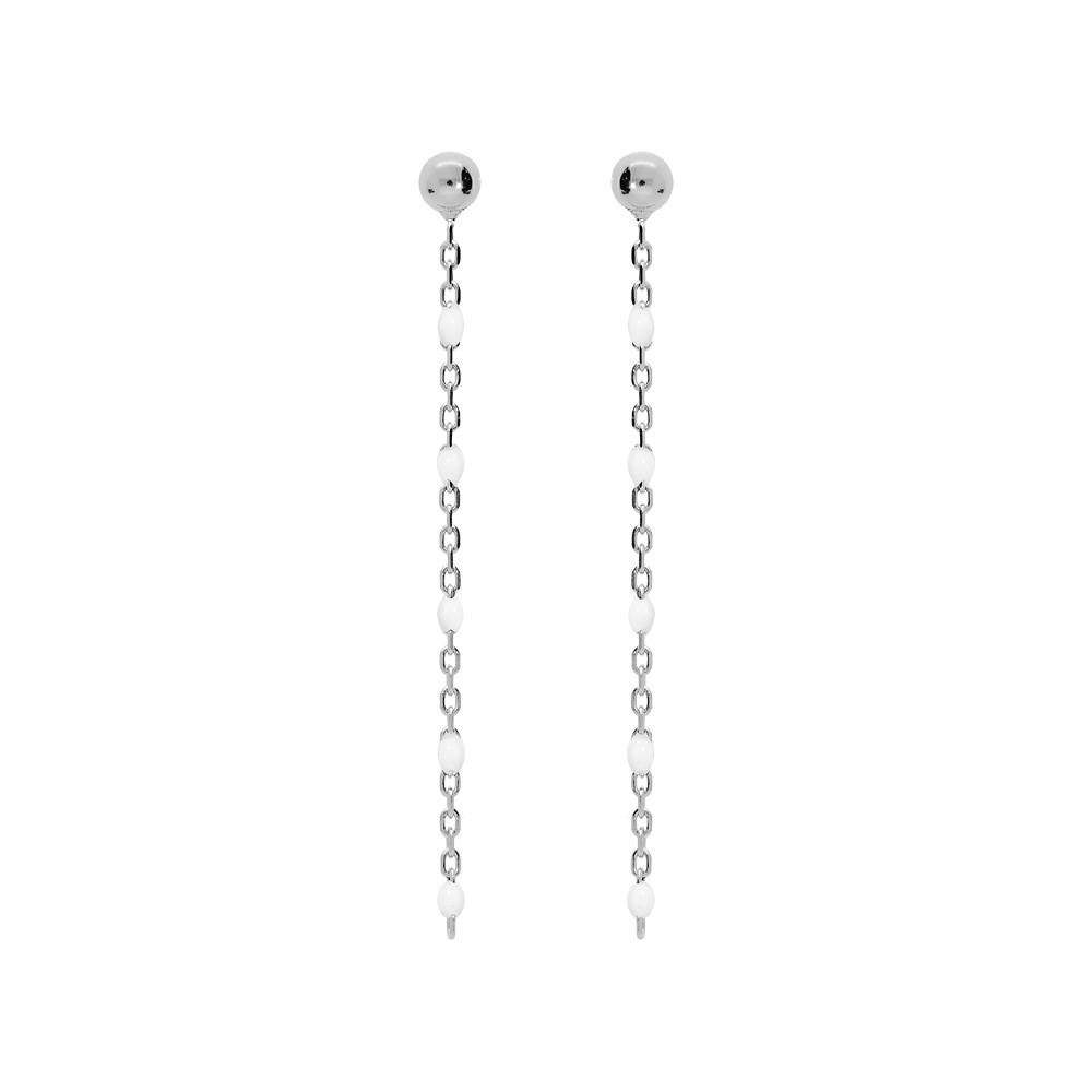 Boucles d\'oreille en argent rhodi� cha�nette avec perles blanches et fermoir poussette - Vue 1