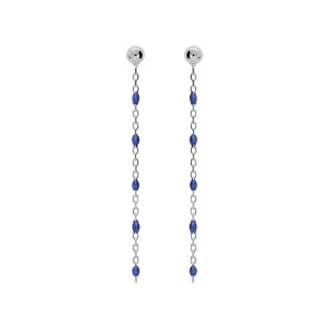 Boucles d\'oreille en argent rhodi chanette avec perles bleu fonc et fermoir poussette - Vue 1