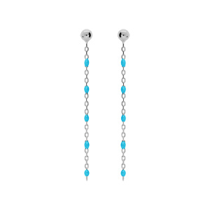 Boucles d\'oreille en argent rhodi chanette avec perles couleur turquoise et fermoir poussette - Vue 1