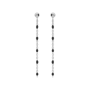 Boucles d\'oreille en argent rhodi chanette avec perles noires et fermoir poussette - Vue 1