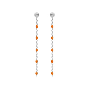 Boucles d\'oreille en argent rhodi chanette avec perles orange fluo et fermoir poussette - Vue 1