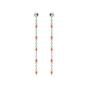 Boucles d\'oreille en argent rhodi chanette avec perles roses et fermoir poussette - Vue 1