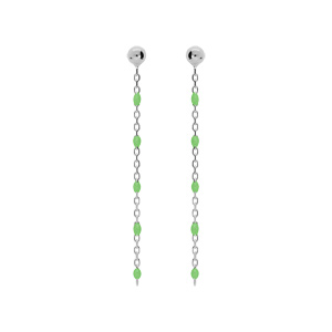 Boucles d\'oreille en argent rhodi chanette avec perles vert fluo et fermoir poussette - Vue 1
