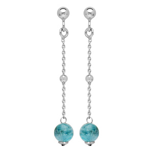 Boucles d\'oreille en argent rhodi chanette avec pierre bleu Hemimorphite et fermoir poussette - Vue 1