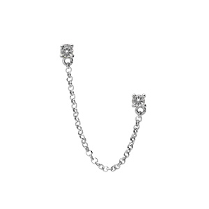 Boucles d\'oreille en argent rhodié chaînette et oxydes blancs sertis (unitaire) - Vue 1