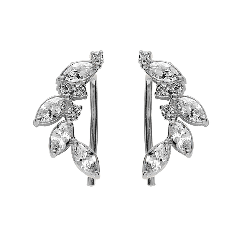 Boucles d\'oreille en argent rhodi� chemin d\'oreille oxydes blancs forme p�tales et fermoir crochet - Vue 1