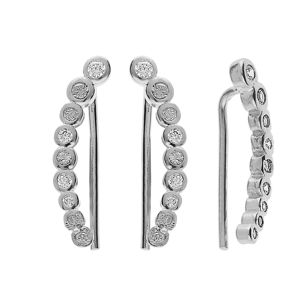 Boucles d\'oreille en argent rhodi� chemin d\'oreille oxydes blancsforme p�tales et fermoir crochet - Vue 1