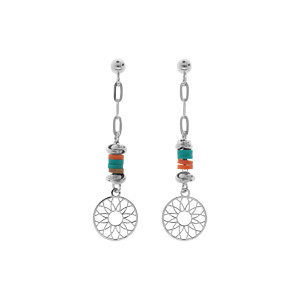 Boucles d\'oreille en argent rhodi cocktail couleurs vives avec mandala suspendu et fermoir poussette - Vue 1