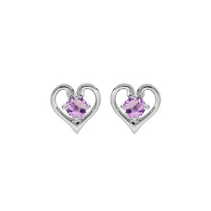 Boucles d\'oreille en argent rhodi coeur avec Amethyste vritable serti et fermoir poussette - Vue 1