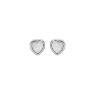 Boucles d\'oreille en argent rhodi coeur avec Opale blanche de synthse et fermoir poussette - Vue 1