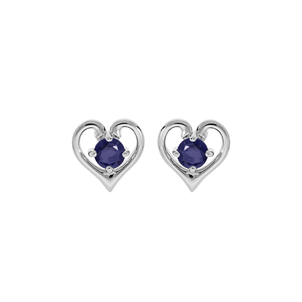 Boucles d\'oreille en argent rhodi� coeur avec oxyde bleu serti et fermoir poussette - Vue 1