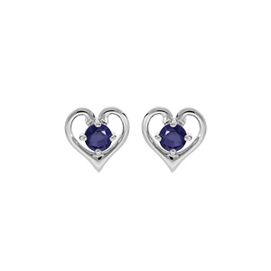 Boucles d\'oreille en argent rhodi coeur avec oxyde bleu serti et fermoir poussette - Vue 1