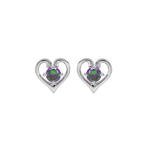 Boucles d\'oreille en argent rhodi coeur avec oxyde mystique serti et fermoir poussette - Vue 1