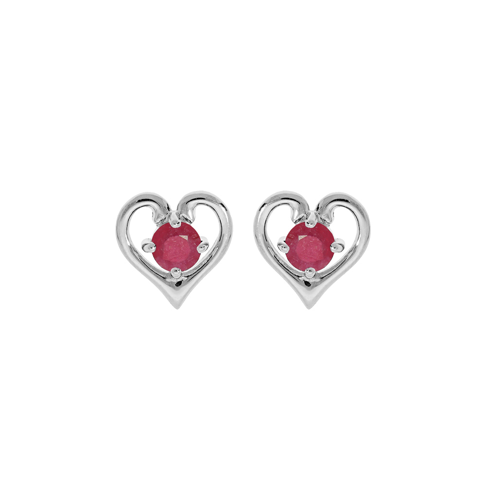 Boucles d\'oreille en argent rhodi coeur avec oxyde rose serti et fermoir poussette - Vue 1
