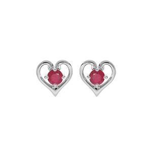Boucles d\'oreille en argent rhodi coeur avec oxyde rose serti et fermoir poussette - Vue 1