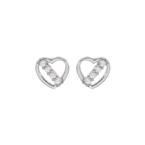 Boucles d\'oreille en argent rhodi coeur avec oxydes blancs et fermoir poussette - Vue 1